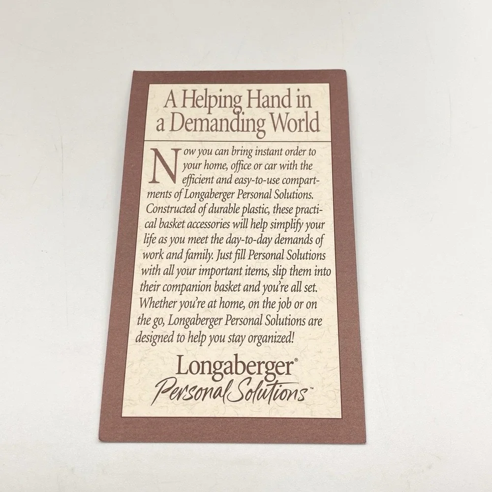 Vintage 1999 Longaberger Personal Solutions File Organizer Insert NIB 40541
